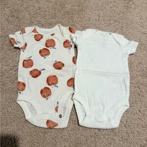 Apple Print and White Baby Onesie Set